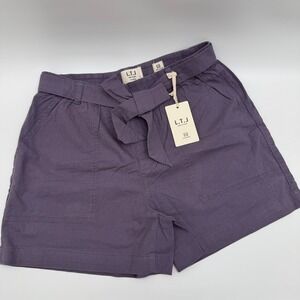 NWT L.T.J Letter to Juliet Purple Grey Paperbag‎ Waist Tie Shorts Size L